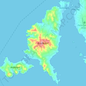 Mapa topográfico Antiparos, altitud, relieve