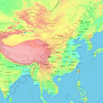 Mapa topográfico 中国, altitud, relieve