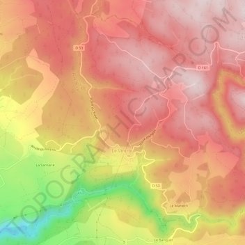 Mapa topográfico Le Vintrou, altitud, relieve