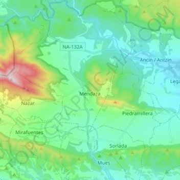 Mapa topográfico Mendaza, altitud, relieve