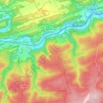 Mapa topográfico Vierves-sur-Viroin, altitud, relieve