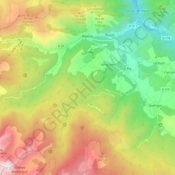 Mapa topográfico Mijanès, altitud, relieve