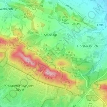 Mapa topográfico Hörste, altitud, relieve