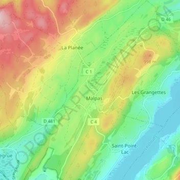 Mapa topográfico Malpas, altitud, relieve