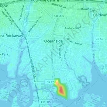 Mapa topográfico Oceanside, altitud, relieve