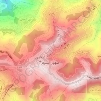 Mapa topográfico Dhour El Choueir, altitud, relieve