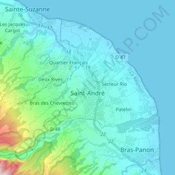 Mapa topográfico Saint-André, altitud, relieve