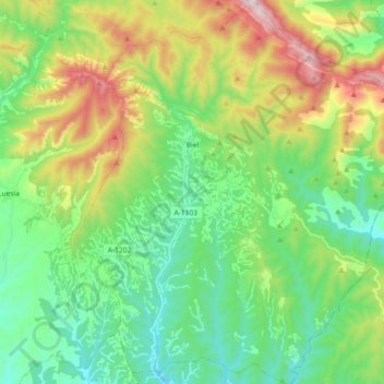 Mapa topográfico Biel, altitud, relieve