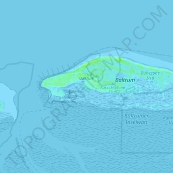 Mapa topográfico Baltrum, altitud, relieve