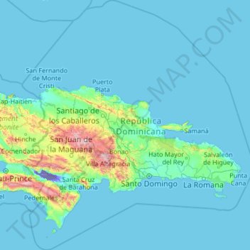 Mapa topográfico República Dominicana, altitud, relieve