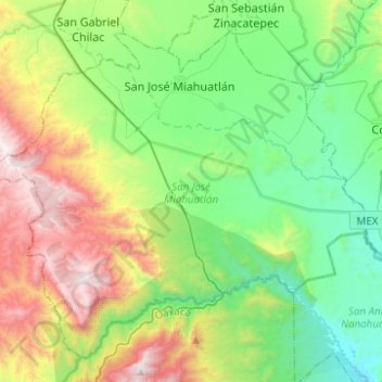 Mapa topográfico San José Miahuatlán, altitud, relieve