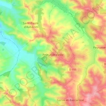 Mapa topográfico Peyrusse-Vieille, altitud, relieve