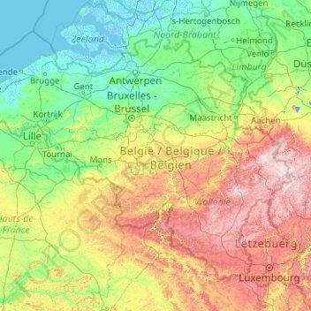 Mapa topográfico Belgien, altitud, relieve
