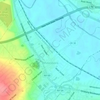 Mapa topográfico Village of Whitesboro, altitud, relieve