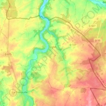 Mapa topográfico Liglet, altitud, relieve