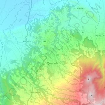 Mapa topográfico Quesada, altitud, relieve