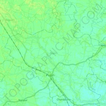 Mapa topográfico Pupri, altitud, relieve