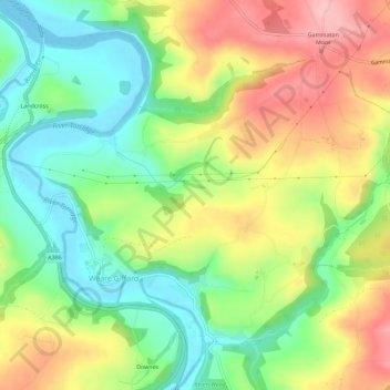 Mapa topográfico Weare Giffard, altitud, relieve