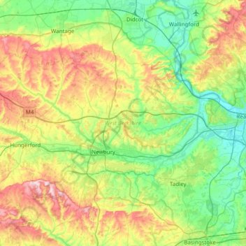 Mapa topográfico West Berkshire, altitud, relieve