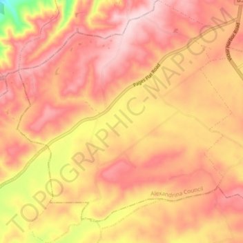Mapa topográfico Pages Flat, altitud, relieve