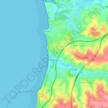 Mapa topográfico Wimereux, altitud, relieve