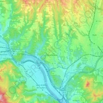 Mapa topográfico Castellbisbal, altitud, relieve