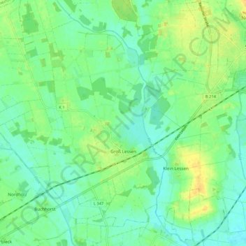 Mapa topográfico Groß Lessen, altitud, relieve