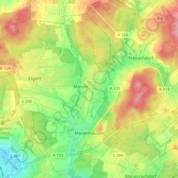 Mapa topográfico Marienhausen, altitud, relieve