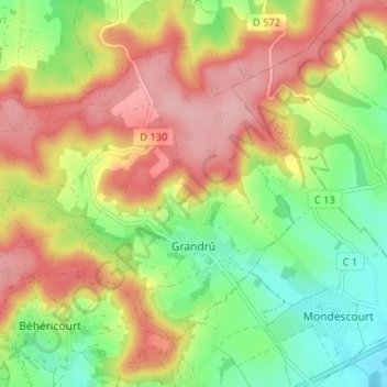Mapa topográfico Grandrû, altitud, relieve
