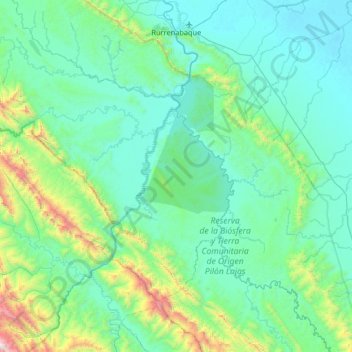 Mapa topográfico Rurrenabaque, altitud, relieve