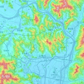 Mapa topográfico Gimhae, altitud, relieve