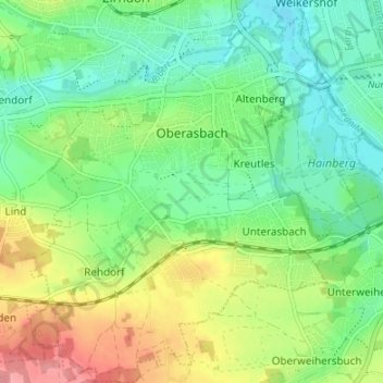 Mapa topográfico Oberasbach, altitud, relieve