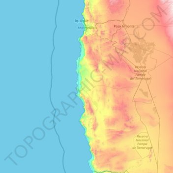 Mapa topográfico Provincia de Iquique, altitud, relieve