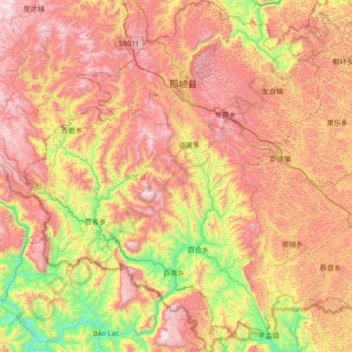 Mapa topográfico 那坡县 (Napo), altitud, relieve