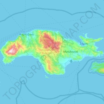 Mapa topográfico Samos, altitud, relieve