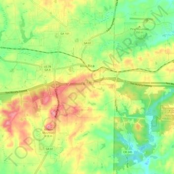 Mapa topográfico Villa Rica, altitud, relieve