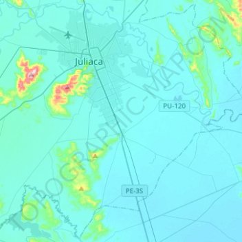 Mapa topográfico Caracoto, altitud, relieve