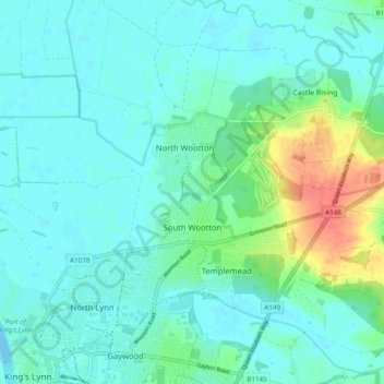 Mapa topográfico South Wootton, altitud, relieve