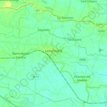Mapa topográfico Lendinara, altitud, relieve