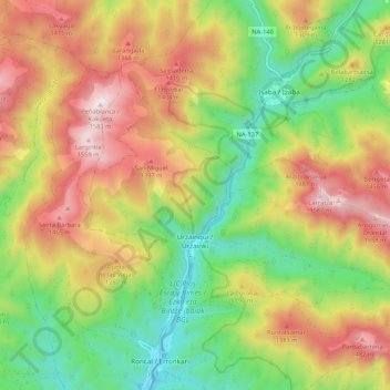 Mapa topográfico Urzainqui, altitud, relieve
