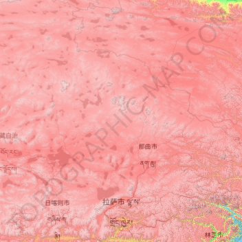 Mapa topográfico Lhasa, altitud, relieve