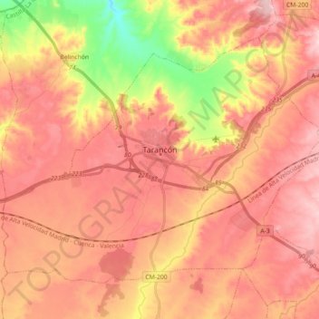 Mapa topográfico Tarancón, altitud, relieve