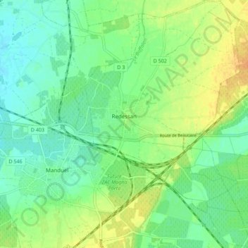 Mapa topográfico Redessan, altitud, relieve