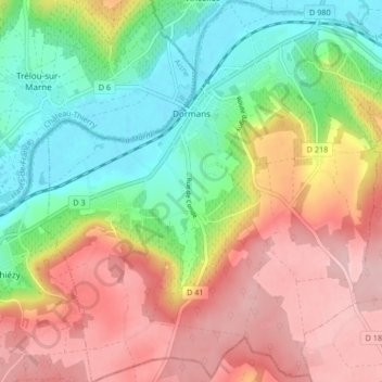 Mapa topográfico Dormans, altitud, relieve