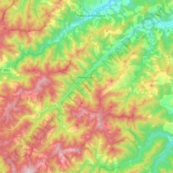 Mapa topográfico Premilcuore, altitud, relieve
