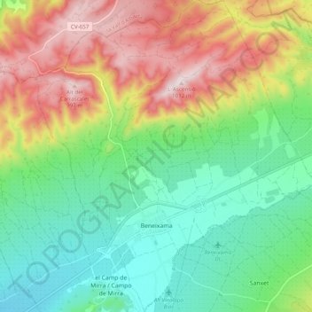 Mapa topográfico Benejama, altitud, relieve