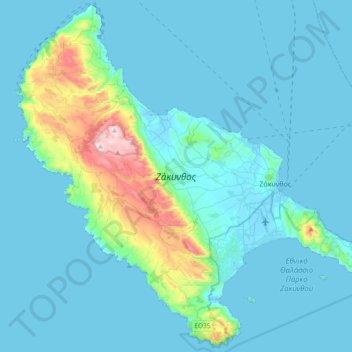 Mapa topográfico Ζάκυνθος, altitud, relieve
