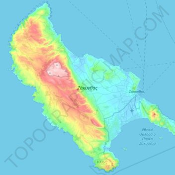 Mapa topográfico Zakynthos, altitud, relieve