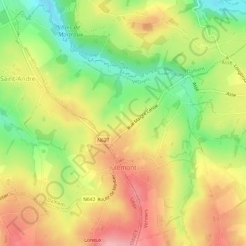 Mapa topográfico Julémont, altitud, relieve