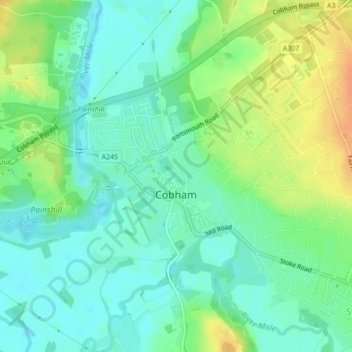 Mapa topográfico Cobham, altitud, relieve